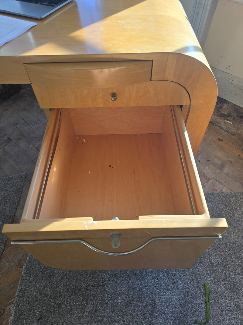 Luxury Mid-Century Italian Beech Wood Executive Desk