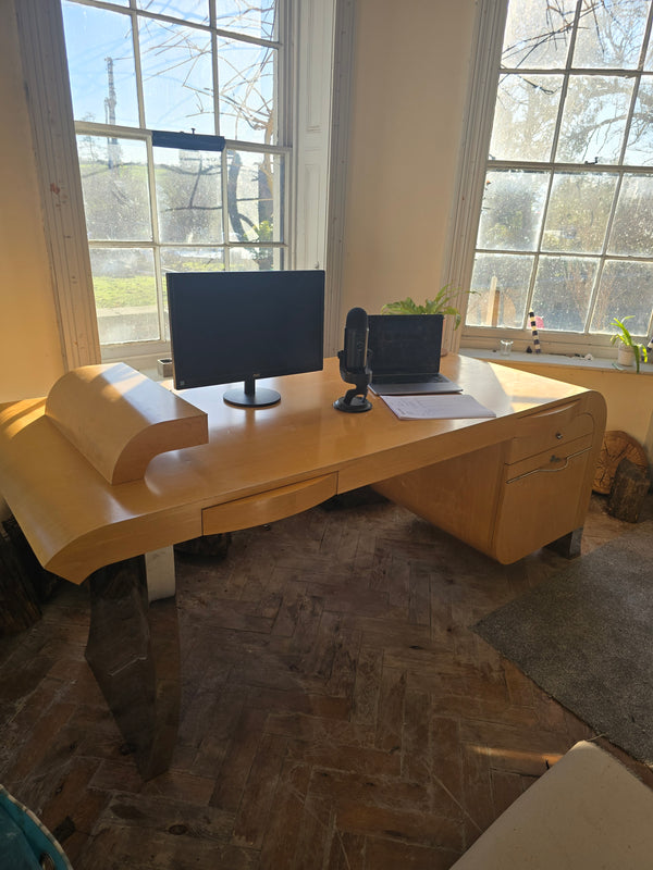 Luxury Mid-Century Italian Beech Wood Executive Desk
