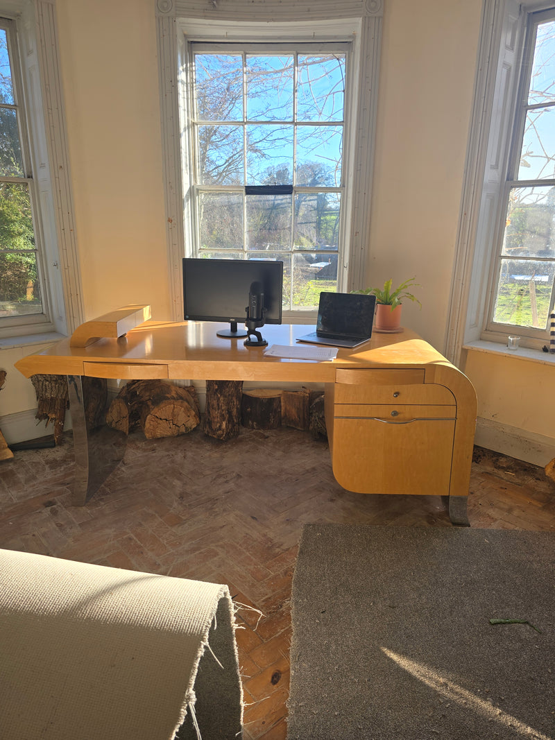 Luxury Mid-Century Italian Beech Wood Executive Desk