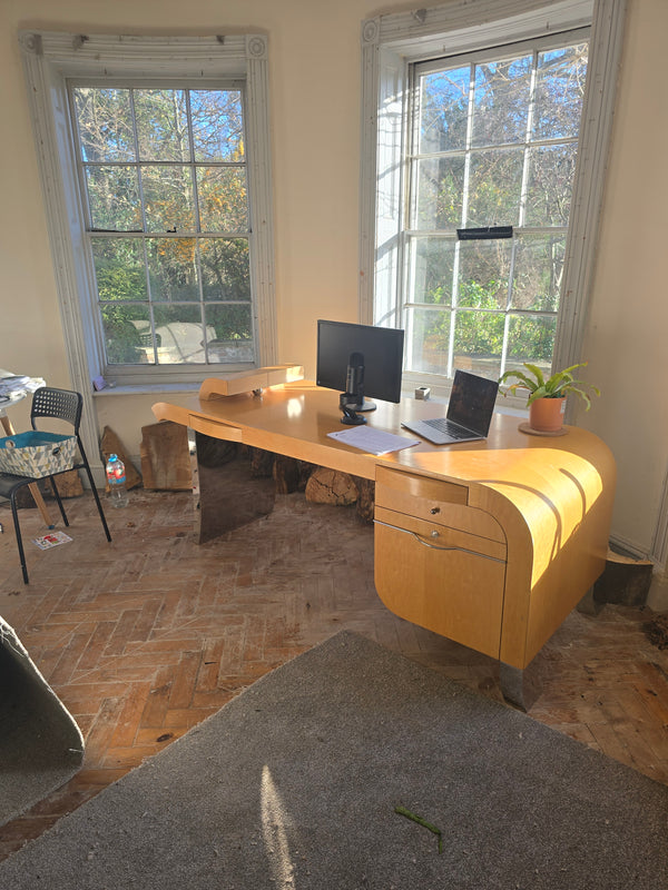 Luxury Mid-Century Italian Beech Wood Executive Desk